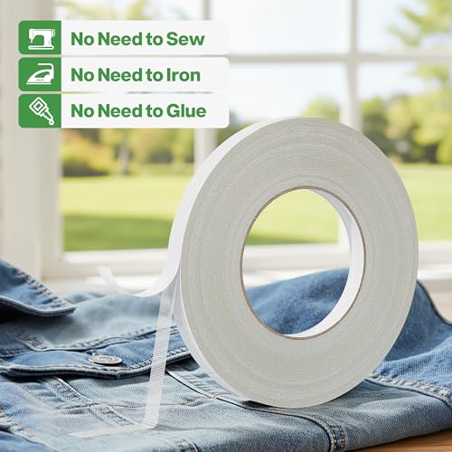 Image of Hem Tape for Pants, 2PCS, 1 /2'' x 105Ft, Double Sided Fabric Tape | No Sewing No Ironing, Strong Adhesive, Double Sided Tape, For Pants, Dresses, Curtains, Clothes, Carpet, Sofa Covers, Arts