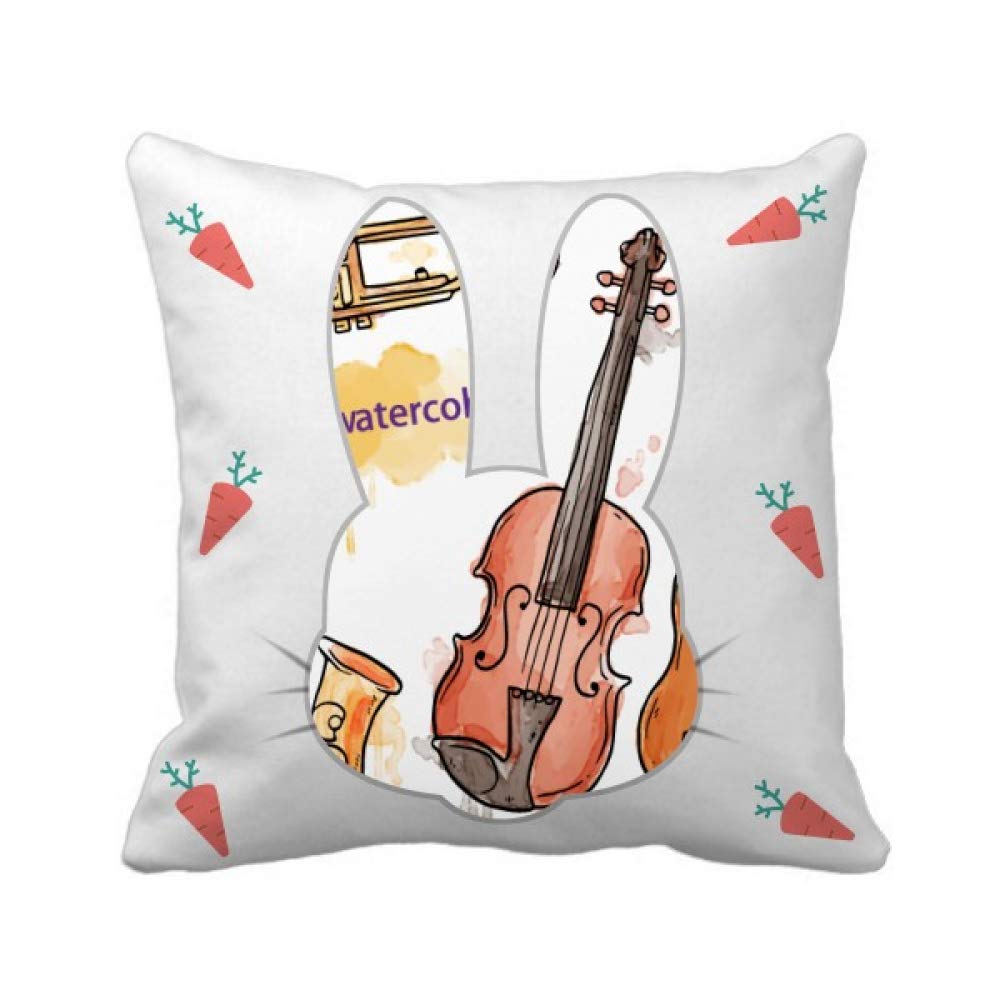Coussin carré et couverture instrument aquarelle lapin : idée cadeau combinaison beauté
