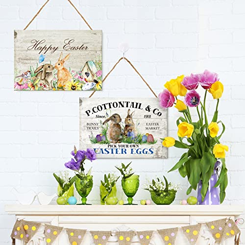 Whaline-2-Pack-Rustic-Easter-Wooden-Hanging-Sign-Bunny-Door-Wall-Decoration-Welcome-Sign-for-Easter-Spring-Holiday-Home-Coffee-Shop-Bakery-Farmhouse-Window Whaline 2 Pack Rustic Easter Wooden Hanging Sign Bunny Door Wall Decoration Welcome Sign for Easter Spring Holiday Home Coffee Shop Bakery Farmhouse Window