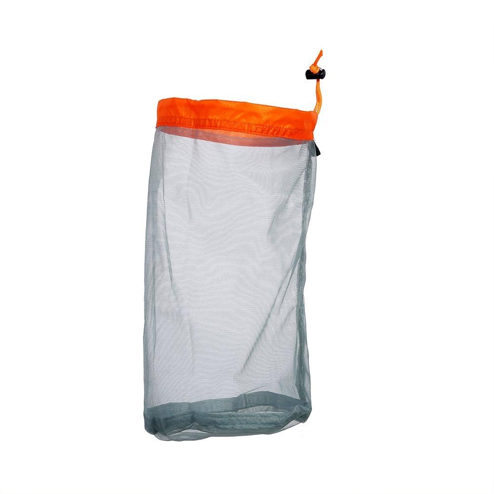 VGEBY Mesh Drawstring Bag, Breathable Storage Sack for Camping Hiking Travel, Lightweight Nylon Mesh Bag for Gym Beach Sports (M, Orange)