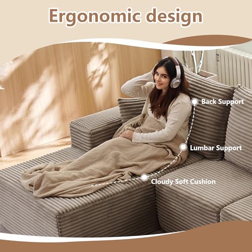 Image of 135.4 inchModular Sectional Sofa, Boneless Couch U-Shaped Sofa for Living Room | Cloud Couch Sectional with Ottoman, 4 Seater Deep Seat Memory Foam Compressed Sofa, No Assembly, Right-Facing Chaise, Camel