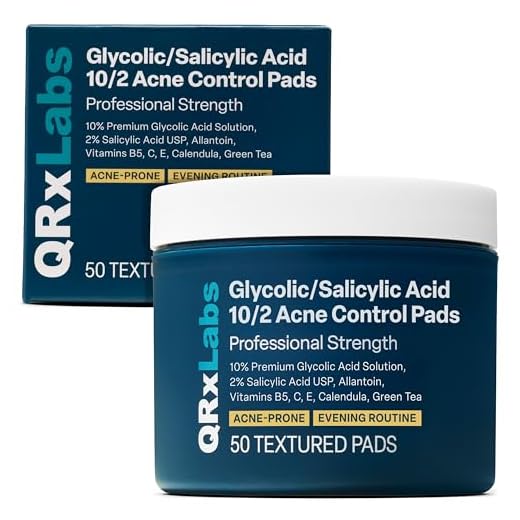 Glycolic/Salicylic Acid 10/2 Acne Control Pads with 10% Ultra Pure Glycolic Acid + 2% Salicylic Acid, Allantoin, Vitamins B5, C & E, Calendula & Green Tea - Most Effective Acne Treatment - Clear Skin