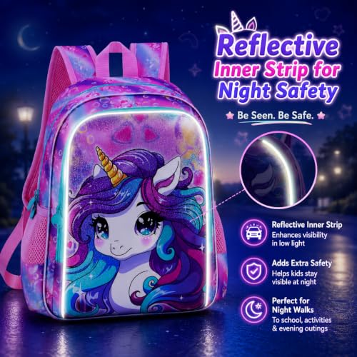 Image of CCJPX 3PCS Unicorn Backpack for Girls, 16 inchKids Preschool Bookbag Set, Cute Water Resistant Elementary School Bag and Lunch Box