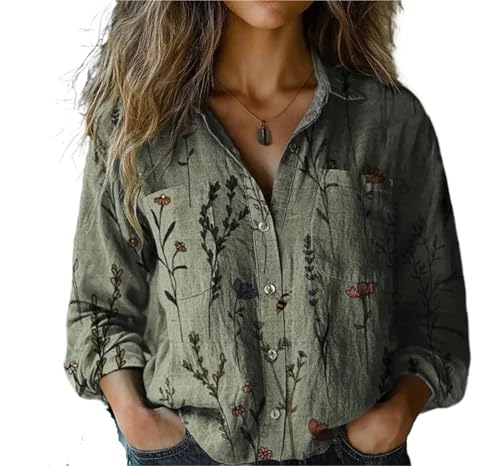Vintage Boho Tops for Women Floral Print Shirt Casual Long Sleeve Button Up Blouses 3D Digital Printinghirts Tops4