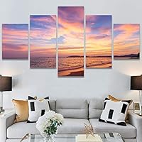 SIGNWIN 5 Panel Canvas Wall Art Modern Art Coastal Colorful Multicolor Photography Romantics Sunset for Home Decorations Ready to Hang - 60