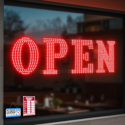40" x14" Large LED Open Signs for Business Super Bright Unique Design Red Open Sign with Hanging Installation for Window Stores Bar Hotel Retail Shops Salon Restaurant Office by LemonNova - Used condition - US$83.86