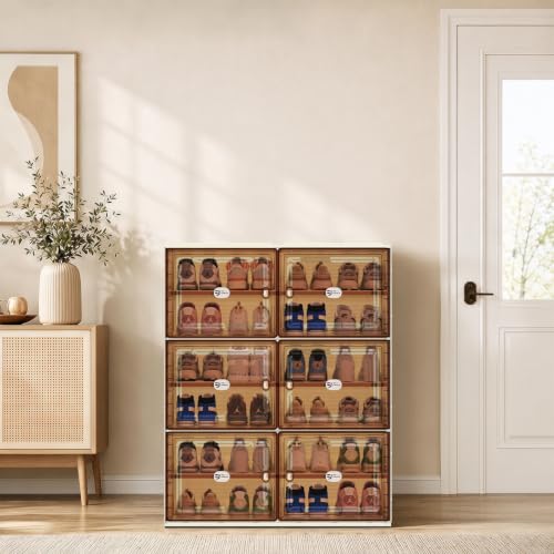 Image of 24 Pairs Shoes Storage Cabinet of 3-Step Fast Installation,Plastic Shoe Box with Clear Magnetic Door for Display, Shoe Organizer for Sneaker, Sandals, Heels (2 Row, 6 Tier)