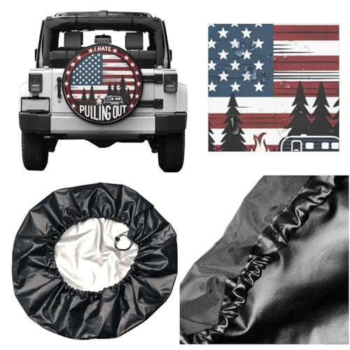 Image of Universal Fit Spare Tire Cover for RV, SUV, and Camper Trailers - Weatherproof Wheel Protector, I Hate Pulling Out Flag Decorative Camper Spare Tire Cover 17 in