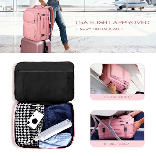 Travel Backpack for Women, 52L Carry On Backpack, Extra Large Expandable Travel Bag, 18.4 Inch TSA Flight Approved Luggage Personal Item Size with USB, Teacher Business Daypack, Pink - Image 3