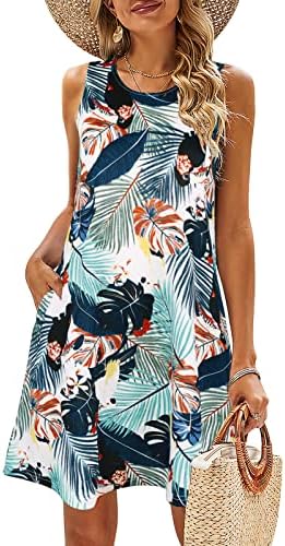 SimpleFun Hawaiian Dress for Women Summer Cotton Short Flowy Dresses Floral Beach Sundress Foliage Print,L