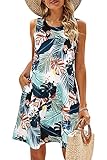 SimpleFun Hawaiian Dress for Women Summer Cotton Short Flowy Dresses Floral Beach Sundress Foliage P