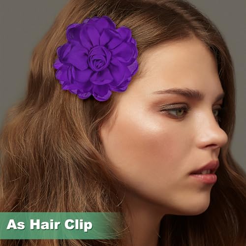 Image of M METERXITY Rose Flower Brooches and Pins for Women, Lapel Pins Dainty Satin Fabric Big Camellia Hair Flowers Clips for Wedding /Parties /Clothes /Jewelry