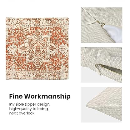 Boho-Kissenbezüge, 45,7 x 45,7 cm, 2er-Set, ethnisches Design, Boho-Dekokissen, Leinen, orangefarbenes Teppichmuster, Bauernhaus, Bohemian-Kissenbezüge für Sofa, Couch, Outdoor-Dekoration – Bild 7