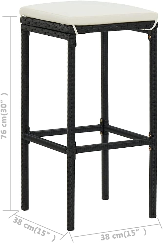 Patio Bar Set, Outdoor Wicker Bar Furniture,Lightweight Construction,Removable Cushions,for Backyards, Porches, Gardens or Poolside,5 Piece Garden Bar Set with Cushions -Black-(Priority Delivery)