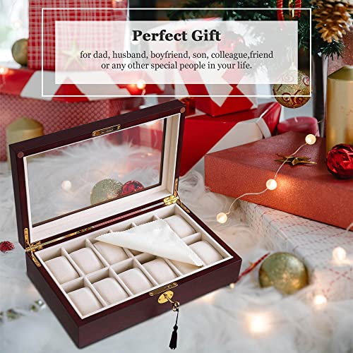 Yescom 12 Slots Wooden Watch Box Case Glass Display Top Jewelry Collection Storage Box Organizer Luxury Walnut Wood #TOP1