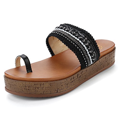 Alexis Leroy Women’s Summer Bohemian Clip Toe Slip On Platform Sandals Black 37