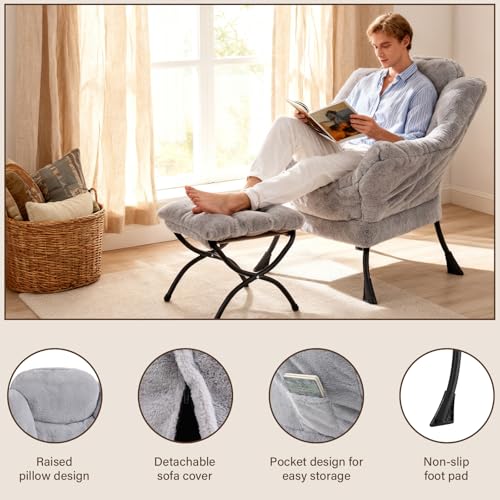 image for Welnow Lazy Chair with Ottoman, Modern Lounge Accent Chair with Armres