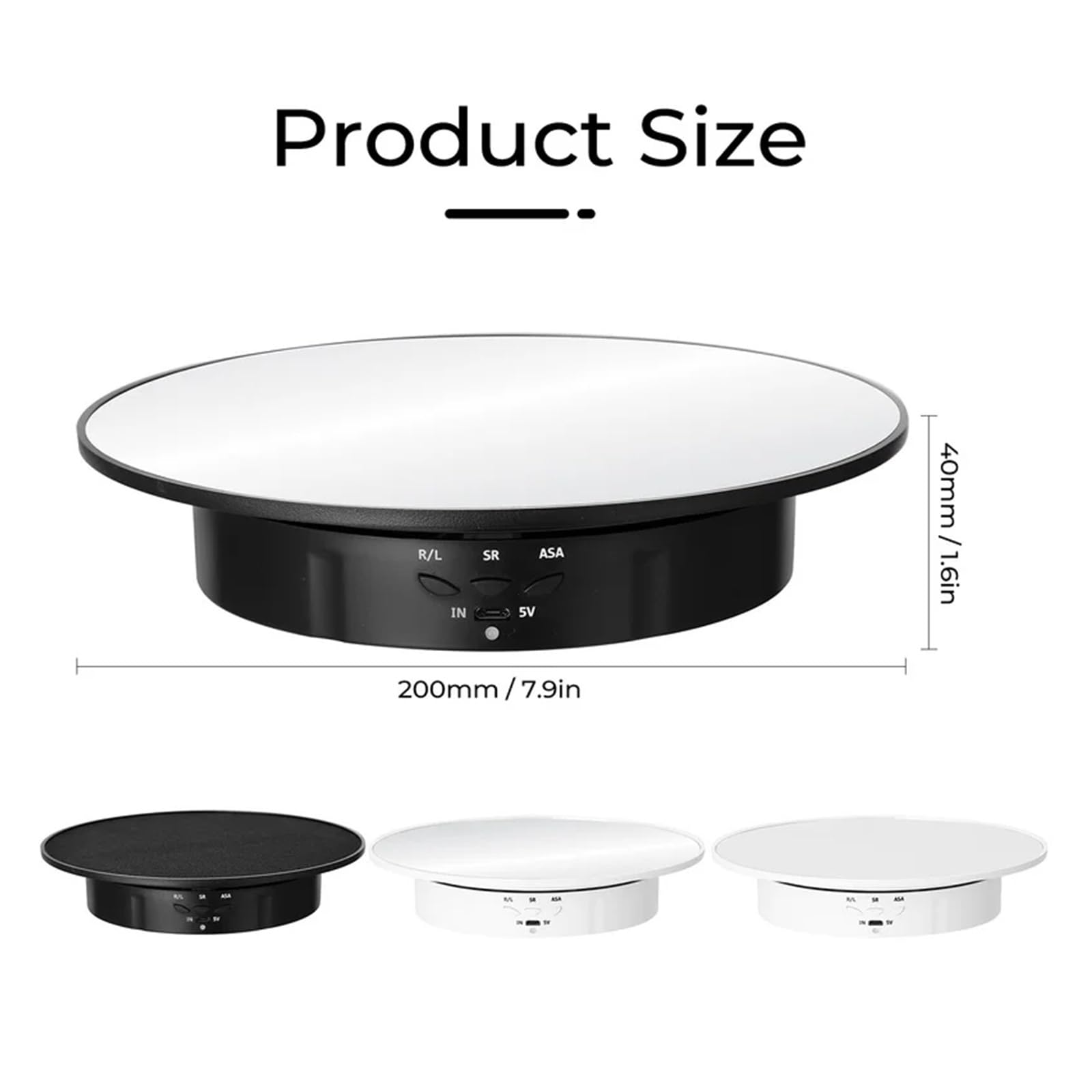 Plataforma Giratoria Electrica, Soporte De Exhibición Eléctrico Rotatorio T50 3 Velocidades, Espejo Giratorio 360 ​​grados, For Joyería, Batería For Fotografía Y Grabación Vídeo(200mm black Suede)