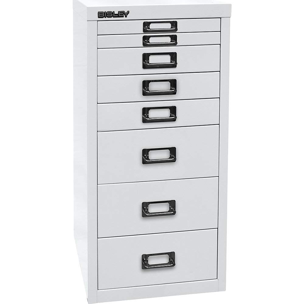 BISLEY MultiDrawer, 29er Serie, DIN A4, 8 Schubladen, Metall, 696 Verkehrsweiß, 38 x 27.9 x 59 cm