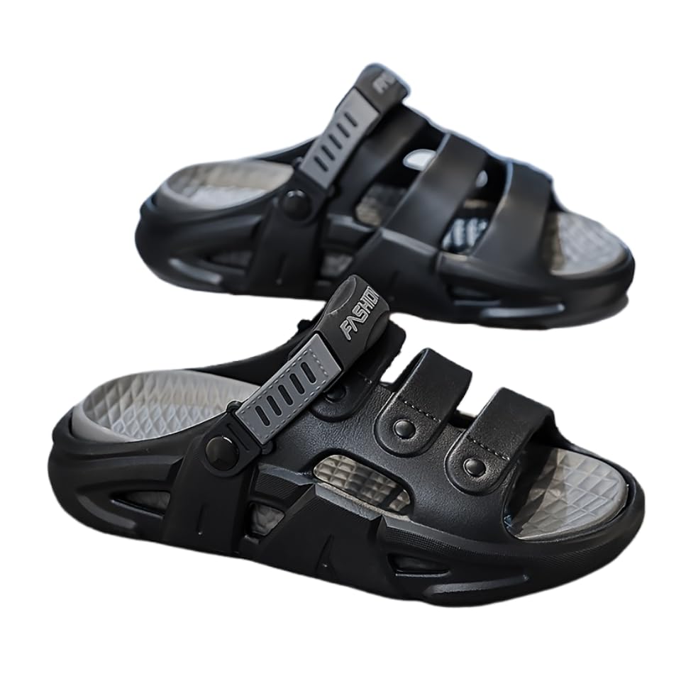 Men'S Summer Casual Sandals Slides - Slip-On Design, Round Toe, Lightweight for Home & Outdoor, Comfy Footwear