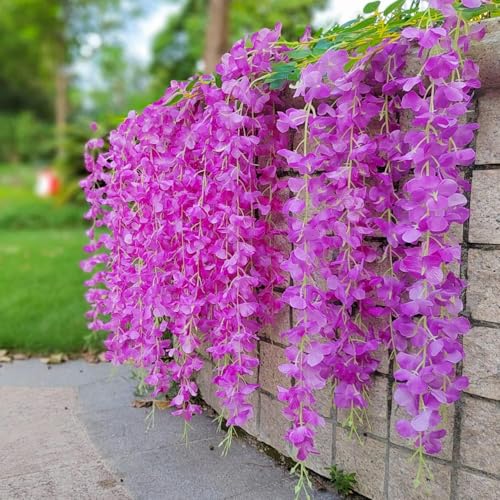 Image of SATYAM KRAFT 6 Pcs (43.2 inch) Artificial Wisteria Vine Garland | Long Silk Hanging Flowers String for Wedding Decoration Items, Shaadi Mandap, Birthday Party, Festival Event & Home Decor (Purple)