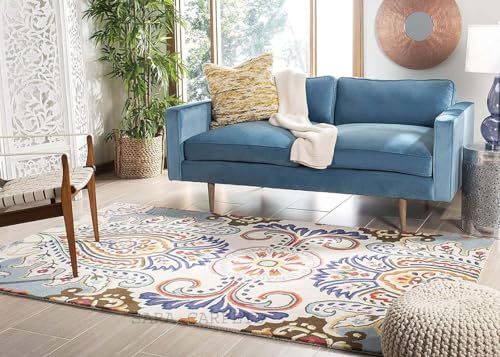 Image of Handmade Woollen Carpet. Craft Collection for Living Room Bedroom. Hall Size 3 x 5 feet (90X150 Cm) O White 21
