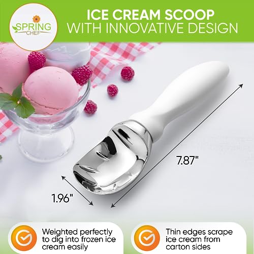 Image of Spring Chef Heavy Duty Metal Ice Cream Scoop with Soft Grip Handle, White