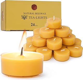 Natural Yellow Beeswax Tealight Candles - 24 pcs - Organic Candle Natural Scent Smokeless Clean Burning