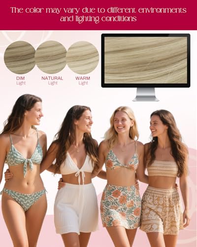 Image of Moresoo Nano Hair Extensions Real Human Hair, Ash and White Blonde, 14 Inch | 50g 50 strands, lightweight nano ring placement, adds buildable fullness for fine hair and everyday styling