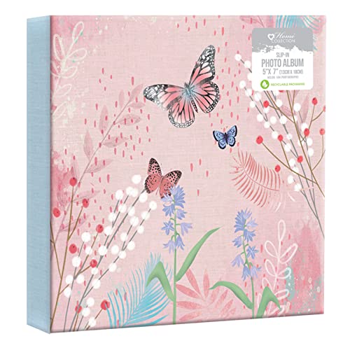 DESIGN GROUP Home Collection Pink Floral Butterfly Slip-In Memo Photo Album 5x7'' 104 Photos