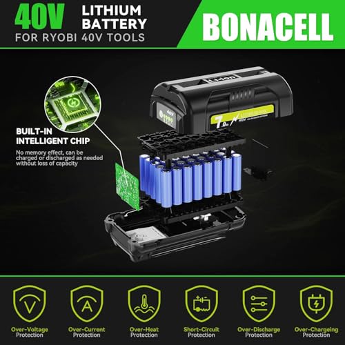 Bonacell 40V 7000mAh Replacement for Ryobi 40 Volt Battery 7.0Ah Compatible with Ryobi 40V Battery OP4030 OP4040 OP4026 OP40261 OP4050 OP40201 OP40601 Cordless Power Tools with LED Indicator