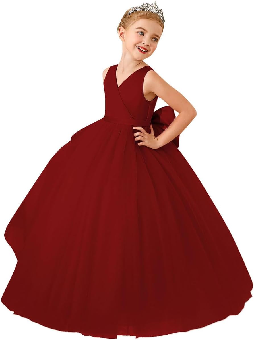 ABAO SISTER Flower Girls Satin Tulle Princess Pageant Dress for Wedding Kids Party Prom Ball Gowns Dresses