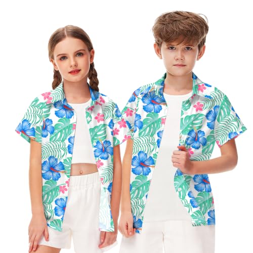 Image of Remimi Unisex Kids 4th of July Button Up Shirt Boys American Flag Print Hawaiian Beach Short Sleeve Tops 5-14 Years