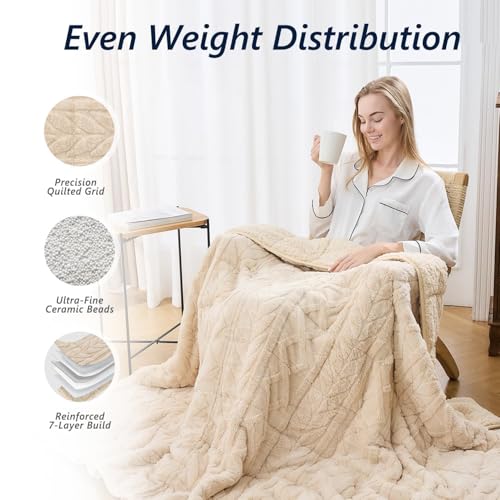 Image of Mr. Sandman Fleece Weighted Blanket for Adults Twin Size 15lbs, Heavy Throw Bed Blankets for Sleep and Calm, Soft Warm Sherpa Blanket for Winter, 48 x 72 Inches, Light Khaki