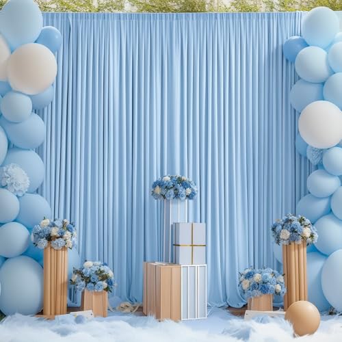 Image of 40x10ft Baby Blue Backdrop Curtain for Wedding Parties Wrinkle Free Fabric Light Blue Drapes Backdrop Decoration for Baby Shower Birthday Photography Decoration 8 Panels, 5ft x 10ft