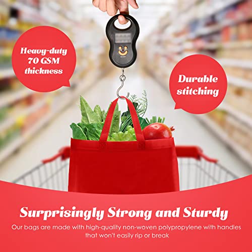 50 Pieces Reusable Totes Bag Bulk, Shopping Bags Non Woven Grocery Bag With Handles Foldable For Parties Boutiques Retail (Red) #TOP5