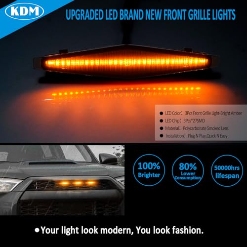 KDM LED Grille Light fit for 2014-2024 Toyo-ta 4Runner TRD Pro,2014-2019 4Runner SR5 Premium Limited TRD Off-Road,Front Grille Lamp Raptor Style Smoked Lens Amber Light,3Pcs Pack