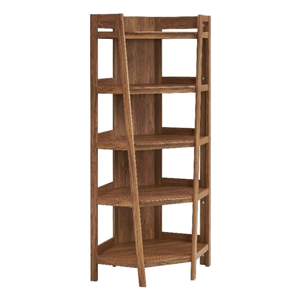 Modway Bixby 71'' Tall Corner Bookshelf in Walnut - 5-Tier Wood Bookcase with Open Shelves for Living Room, Bedroom, Or Home Office