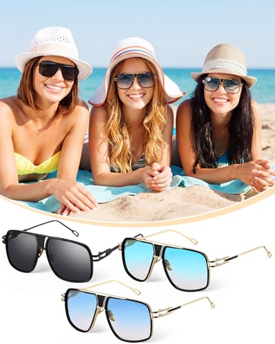 Image of Frienda 3 Pairs Retro Sunglasses for Men Oversized Men Shades Glasses Fashion Alloy Metal Gold Frame Polarized Sun Glasses