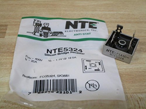 NTE NTE5324 Bridge Rectifier, Single Phase, 25A 400V Though Hole; NO. of Phases:Single Phase; REPETITIVE Reverse Voltage VRRM MAX:400V; Forward Current IF(AV):25A; Bridge Rectifier CASE Style:Module;