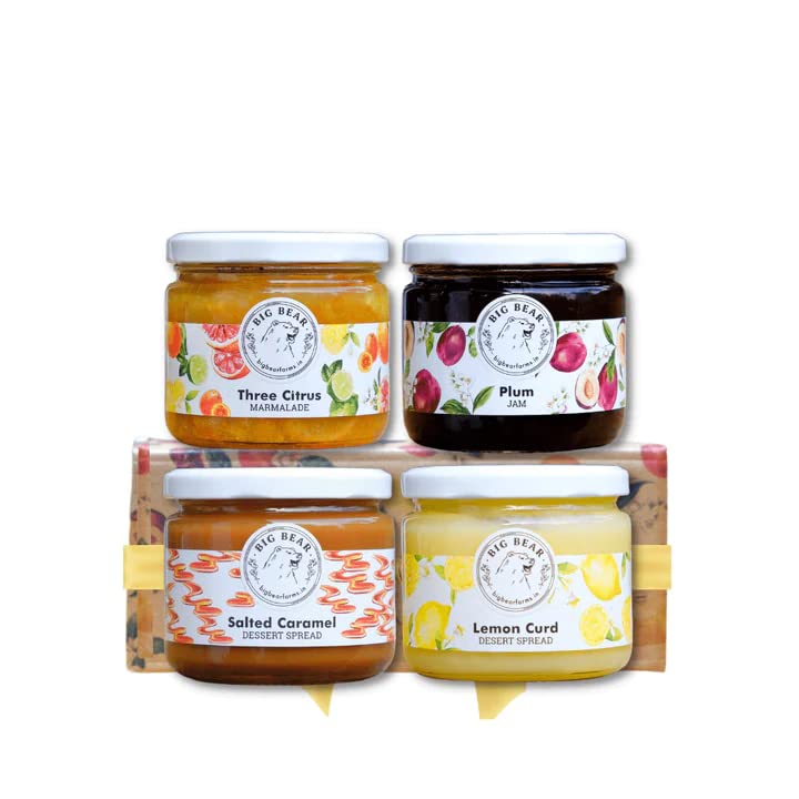 Big Bear Farms Favourities Collection, Salted CaramelSpread, Lemon Curd Spread, Plum Jam & Three Citrus Marmalade-image-41