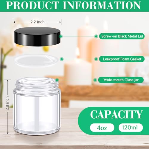 Image of Norme 24 Pcs 4 oz Glass Jars with Lids Cosmetic Jars, Black, Clear
