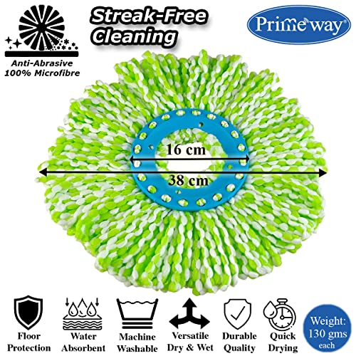 Image of Primeway Polyester Water Absorbent Microfibre Spin Mop Refills | Dense Replacement Mop Heads | Floor Pocha Mop Cloth | XL | 38cm | 130grams | 4 Pcs (Green)