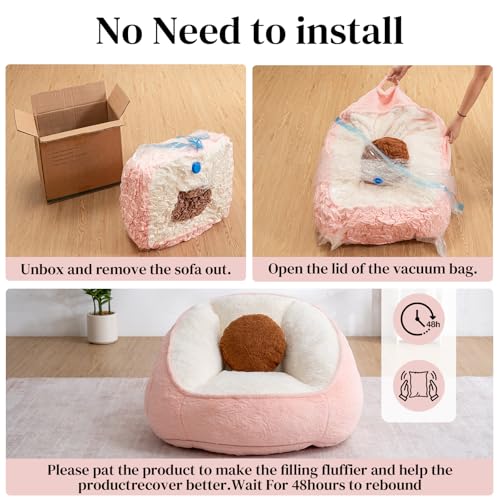 HOMMPA 3FT Bean Bag Chair with Pocket Faux Rabbit Fur Bean Bag for Teens & Kids Comfy Lounge Lazy Floor Sofa Accent Chair for Living Room, Bedroom,Dorm,Peach Pink - image 7