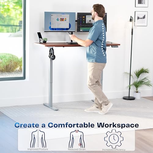 Image of VIVO Electric 60 x 24 in Standing Desk, Memory Height Adjustment, 1B Series, Holds 220 lbs, One-Piece Dark Walnut Top, Gray Frame, DESK-KIT-1G6D