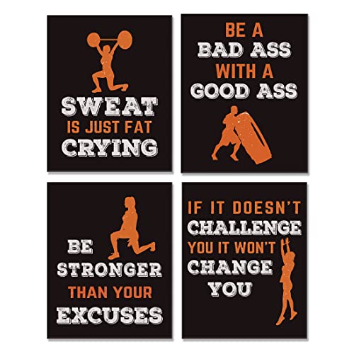 Image of Sports Art Print,Inspirational Fitness Quote Wall Art Print,Motivational Workout Bodybuilding Phrases Art Painting , Set of 4 Art Posters(8 inch x10 inch )Gym Training Sport Poster For Gym Home Decor