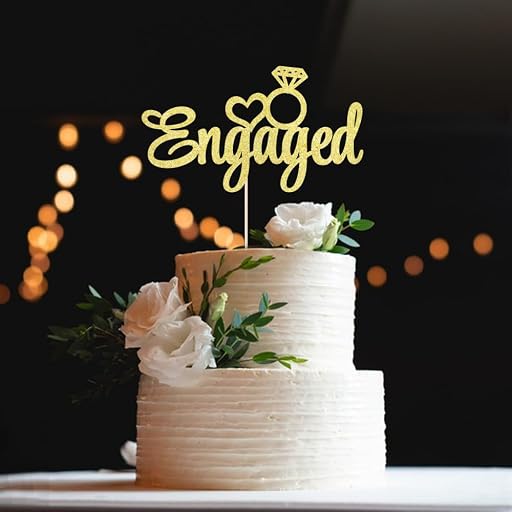Engaged Cake Topper - Engagement Wedding Party Decorations Supplies (gold)