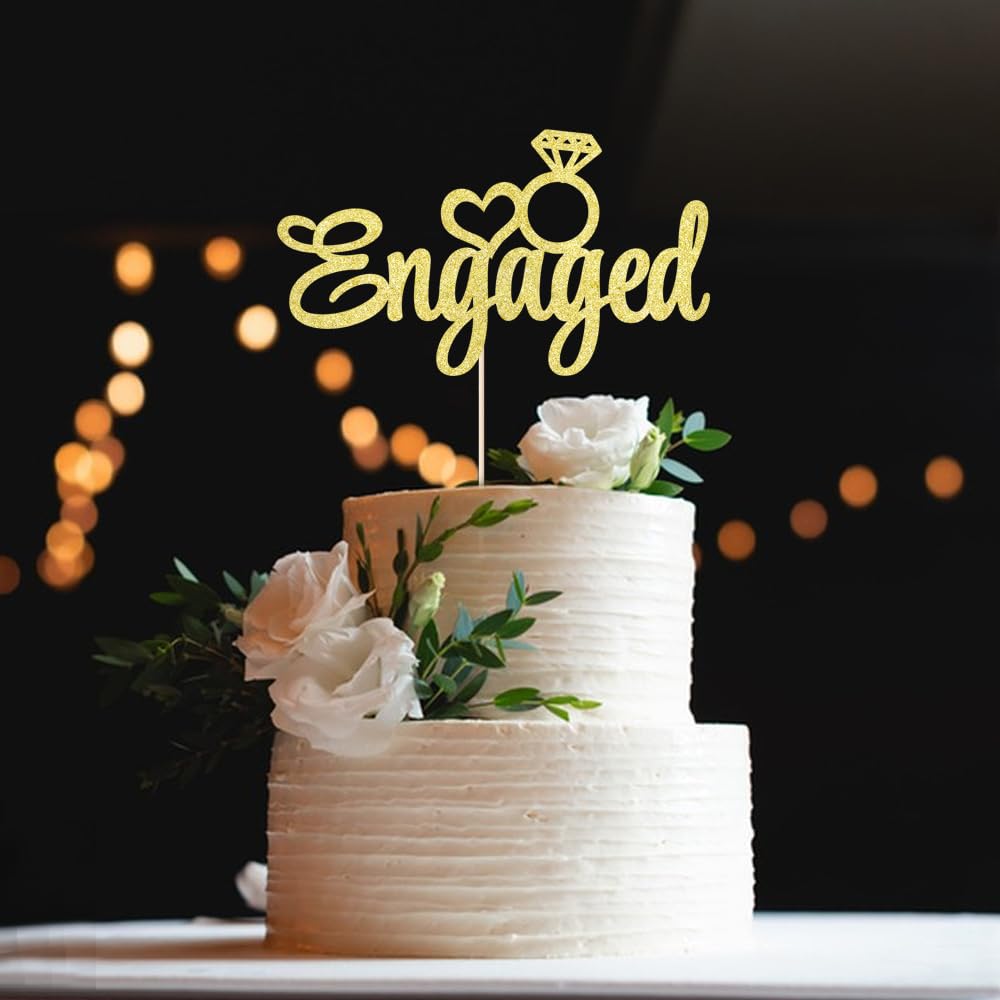 Engaged Cake Topper - Engagement Wedding Party Decorations Supplies (gold)