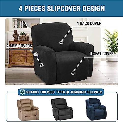 LINGKY 4-Pieces Recliner Chair Covers Velvet Stretch Armchair Covers With Side Pocket Thick Soft Washable Recliner Sofa Covers 1 Seater Replacement Furniture Protector (Armchair - Image 2