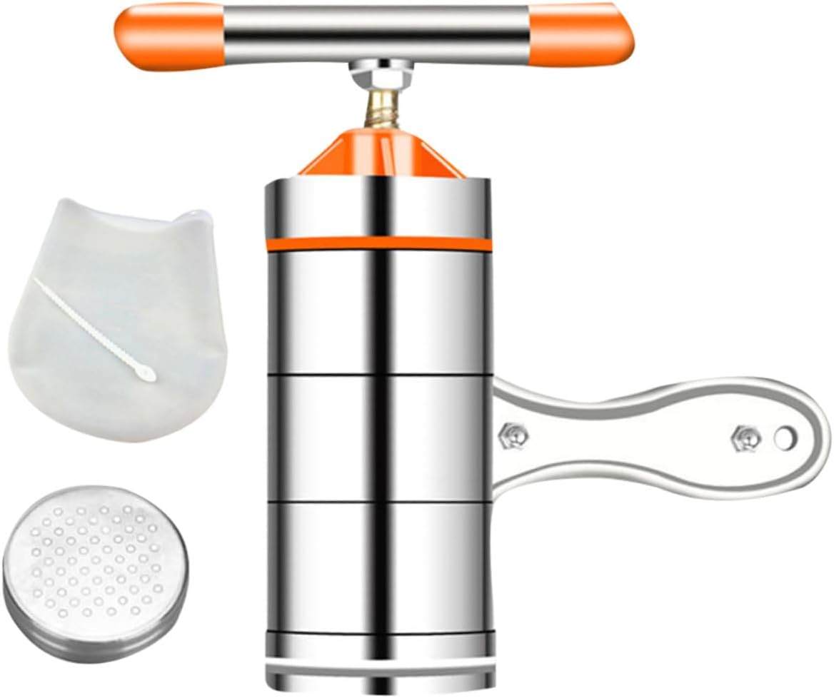 SUPVOX Manual Noodle Press Machine Household Pasta Maker Kitchen Tool with Stainless Steel Mold and Kneading Bag for Fresh Homemade Noodles, Orange, Small Size